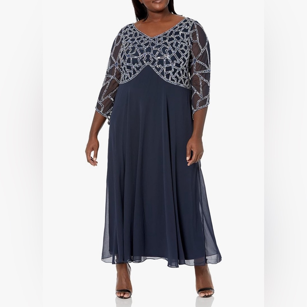 J Kara Navy Blue Beaded Mother of Bride Groom Dress Plus Size 16W